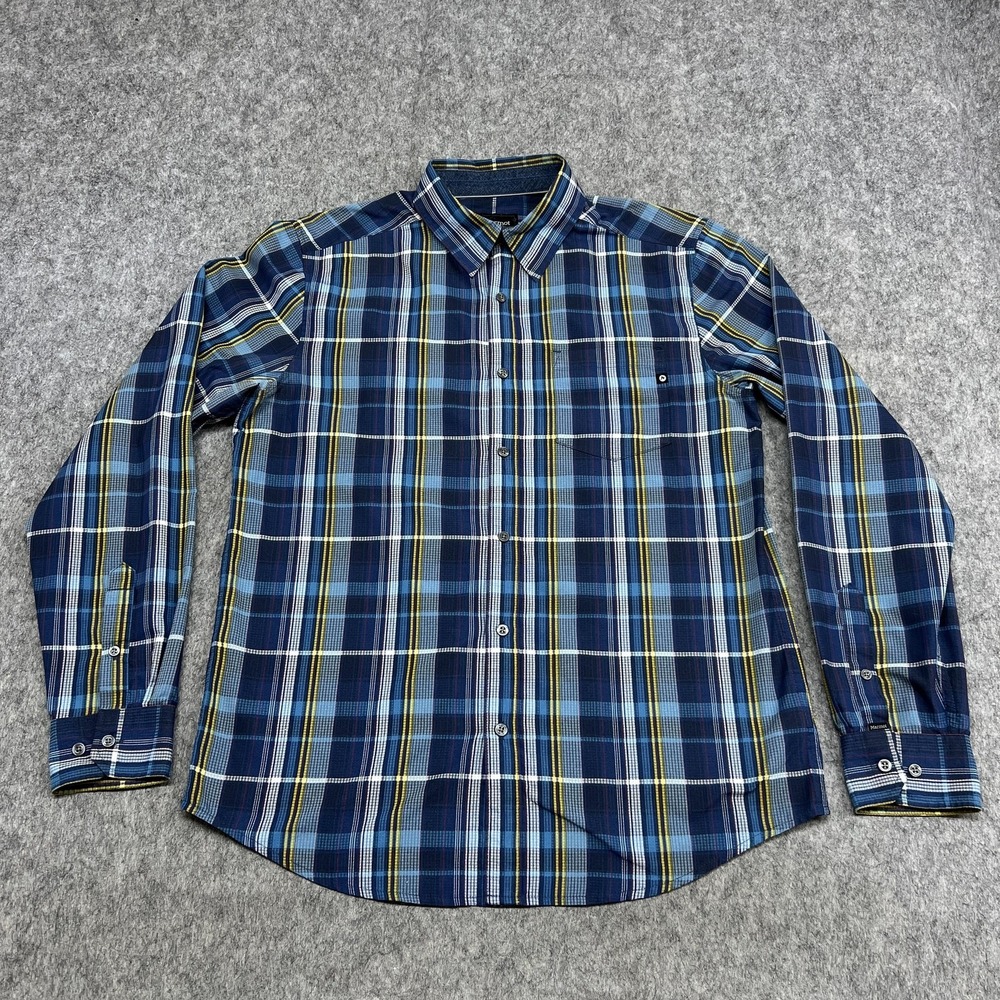 Marmot Shirt Mens M Blue Grid Plaid Long Sleeve Button Front Casual Outdoor‎